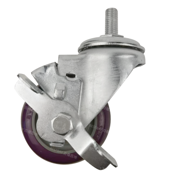 21系列3寸丝杆紫色塑芯聚氨酯边刹脚轮（双轴承）