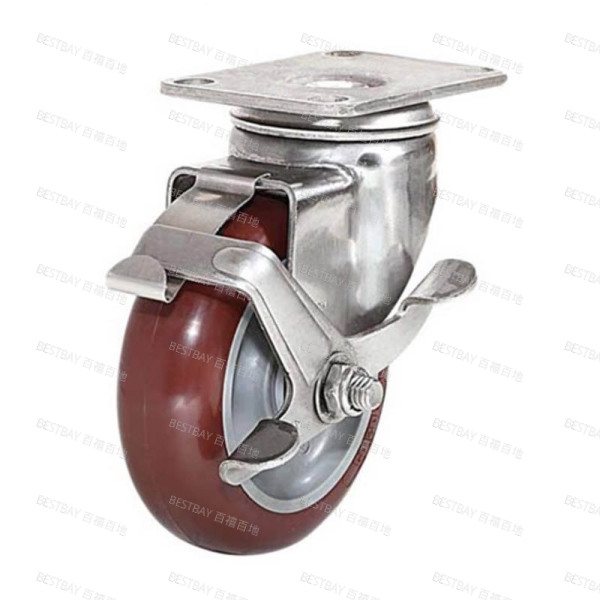 科顺脚轮 COLSON 2系列4寸不锈钢平底活动高科技聚氨酯不锈钢双刹脚轮(特尔灵) 2-4456-944BRK4