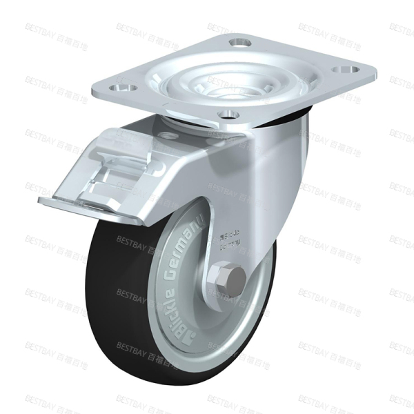 比克力脚轮 BLICKLE L-PATH系列4寸平底活动塑芯聚氨酯双刹脚轮（中心滚珠轴承） L-PATH 100KF-FI