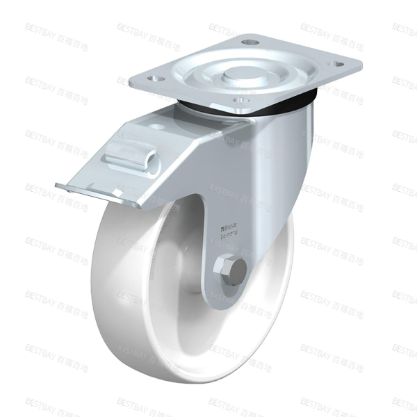 比克力脚轮 BLICKLE L-PO系列5.5寸平底活动尼龙双刹脚轮（滑动轴承） L-PO 175R-FI