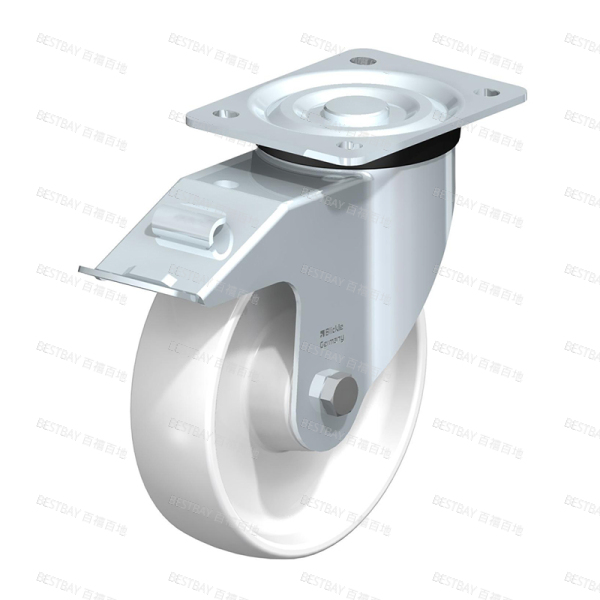 比克力脚轮 BLICKLE L-PO系列5.5寸平底活动尼龙双刹脚轮（滚柱轴承） L-PO 175K-FI