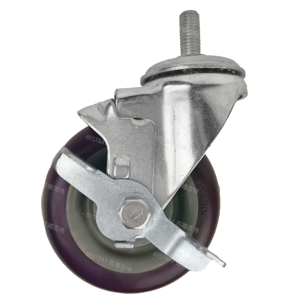 21系列4寸丝杆紫色塑芯聚氨酯边刹脚轮（双轴承）