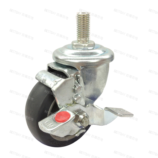 南星脚轮 NANSIN 10系列3寸丝杆型RC灰色橡胶单刹脚轮(轴承) 1003-2-S9-RC 整箱订货(40个/箱)