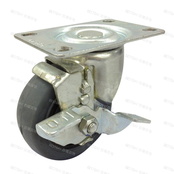 南星脚轮 NANSIN 10系列4寸平底活动RC灰色橡胶单刹脚轮(轴承) 1004-2-T1-RC 整箱订货(25个/箱)