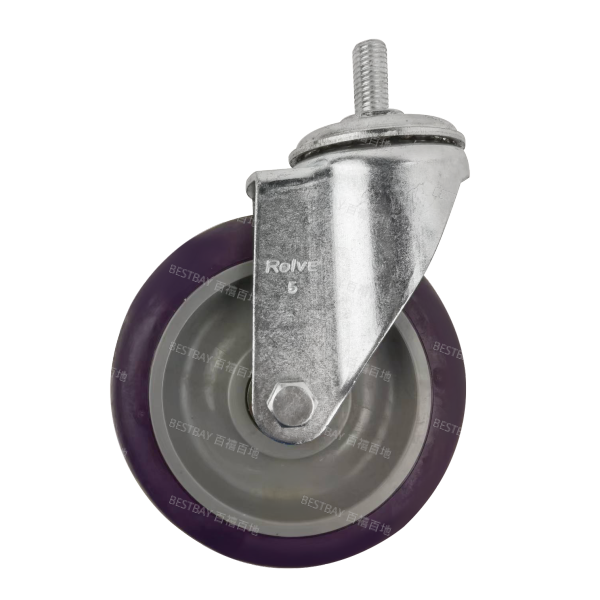 21系列5寸丝杆紫色塑芯聚氨酯脚轮（双轴承）