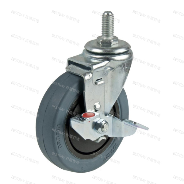 南星脚轮 NANSIN 11系列4寸丝杆型RC灰色橡胶单刹脚轮(轴承) 1104-2-S9-RC 整箱订货(25个/箱)