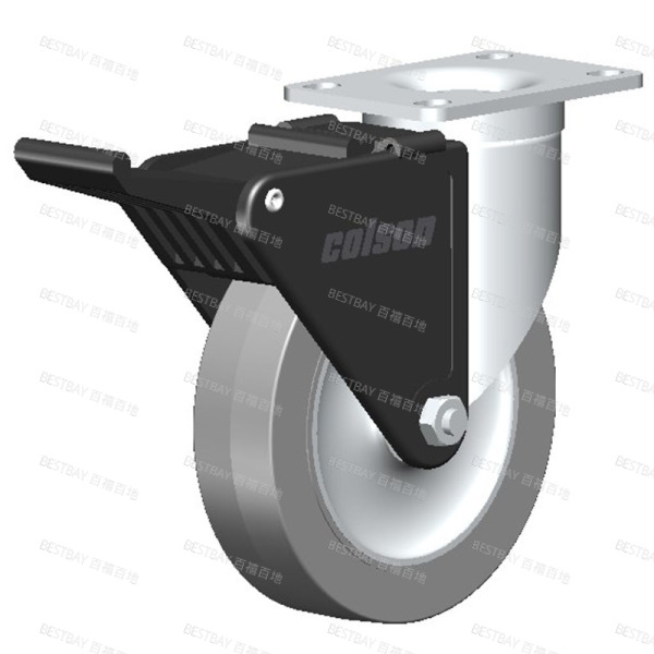 科顺脚轮 COLSON 2系列5寸平底活动超级人造胶（平边）尼龙胎面刹脚轮（一体滚珠） 2-5646-445BRK2