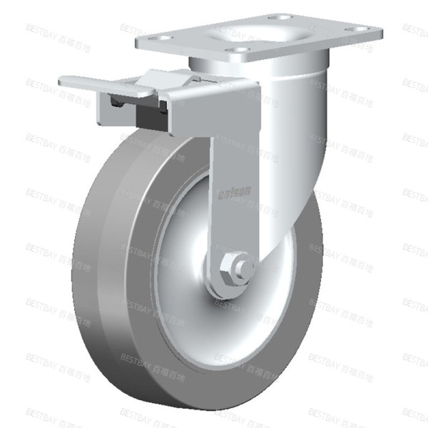 科顺脚轮 COLSON 2系列5寸平底活动超级人造胶（平边）金属双刹脚轮（一体滚珠） 2-5646-445BRK4