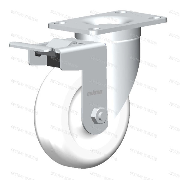 科顺脚轮 COLSON 2系列4寸平底活动白色尼龙金属双刹脚轮(一体滚珠) 2-4646-255BRK4