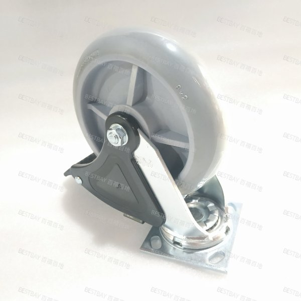 科顺脚轮 COLSON 4系列8寸平底活动超级人造胶(灰色圆边)尼龙全刹脚轮(滚柱) 4-8199-559BRK4