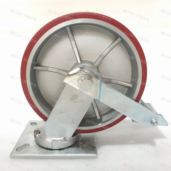 科顺脚轮 COLSON 7系列10寸抗冲击型平底活动聚氨酯包铝芯金属胎面刹脚轮(滚柱) 7-10679-979BRK1