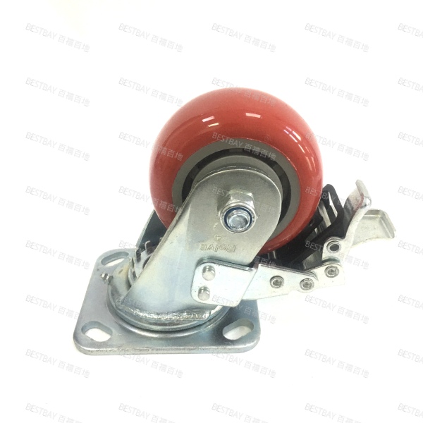 路威脚轮 ROLVE 41系列4寸平底活动塑芯聚氨酯双刹脚轮(双轴承) 41-04211-1