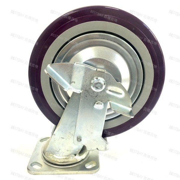 路威脚轮 ROLVE 40系列8寸平底活动紫色塑芯聚氨酯边刹脚轮(双轴承) 40-08231-3